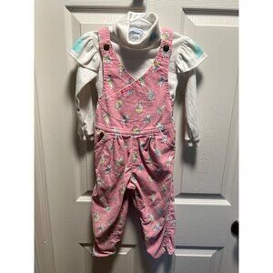 Oshkosh B'Gosh | Vintage Turtleneck + Overalls Pink‎ Bunnies Corduroy Sz 3T